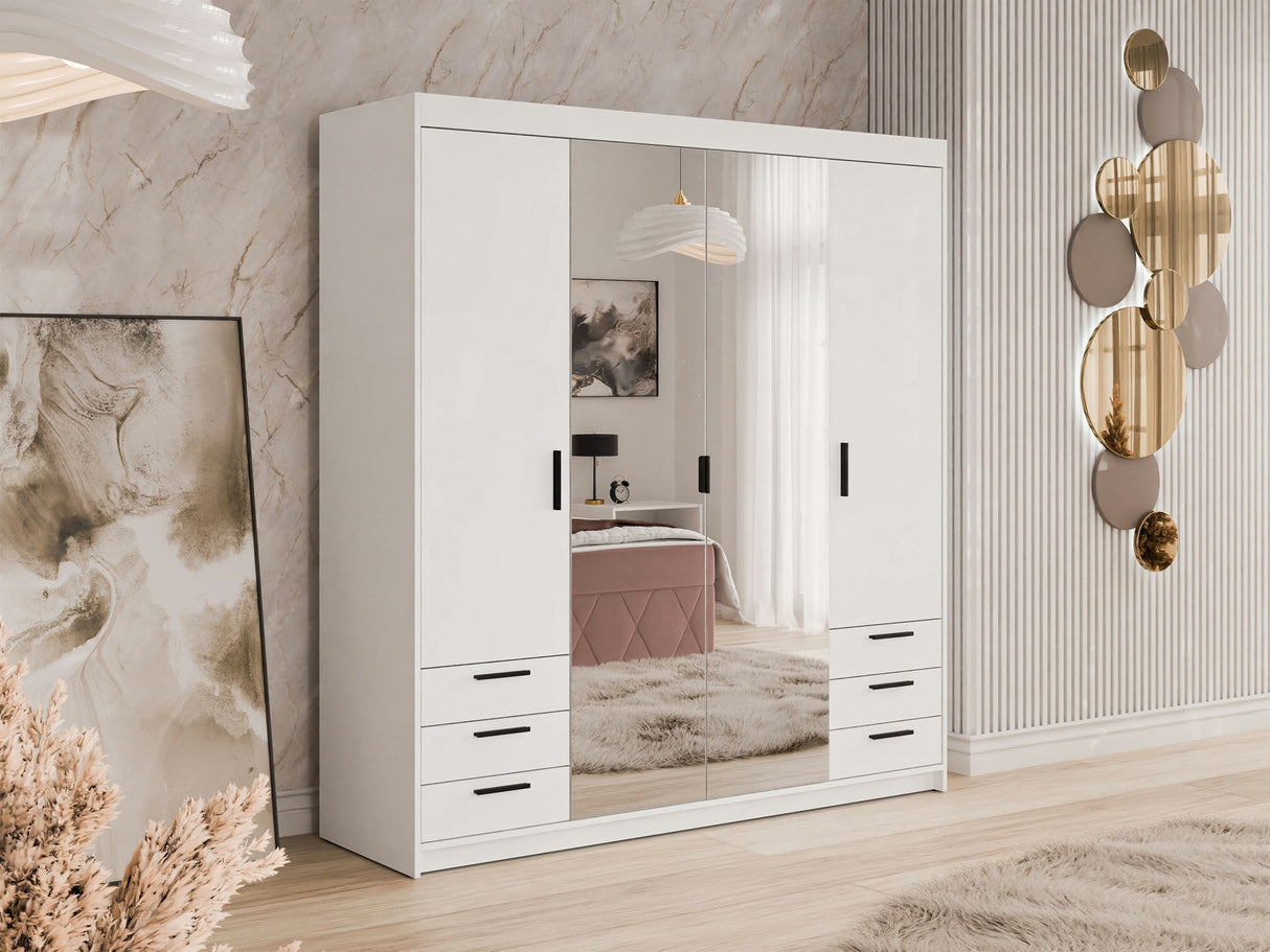 Gardróbszekrény Szafa ELENA 4D6S z lustrem, Szín: Fehér