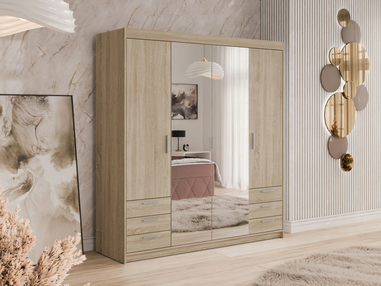 Gardróbszekrény Szafa ELENA 4D6S z lustrem, Szín: Sonoma tölgy