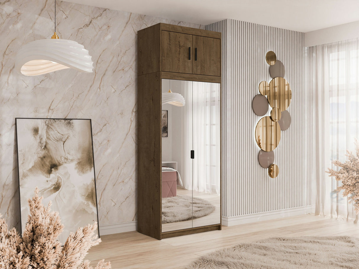 Gardróbszekrény Szafa ELENA 2D z lustrem + nadstawka, Szín: Lefkas tölgy
