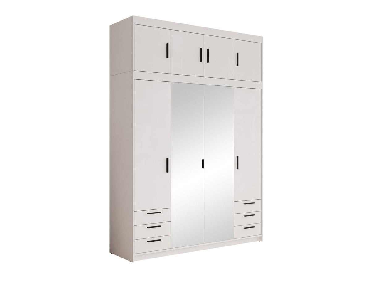 Gardróbszekrény Szafa ELENA 4D6S z lustrem + nadstawka, Szín: Fehér