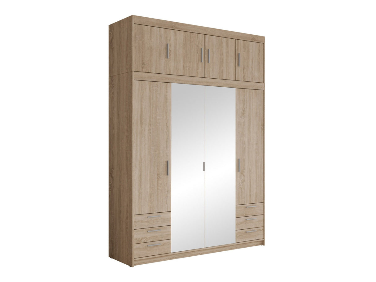 Gardróbszekrény Szafa ELENA 4D6S z lustrem + nadstawka, Szín: Sonoma tölgy