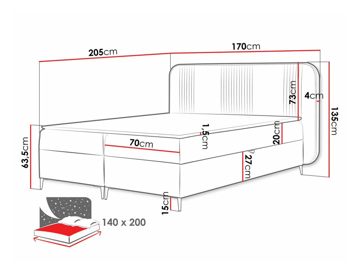 Kontinentális ágy Łoże kontynentalne FANDY 120x200 + topper M, Szín: Magic Velvet 2206, Alvó felület mérete: 140 x 200 cm