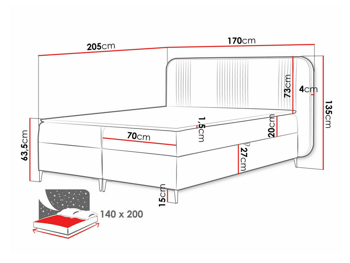 Kontinentális ágy Łoże kontynentalne FANDY 120x200 + topper M, Szín: Magic Velvet 2216, Alvó felület mérete: 140 x 200 cm