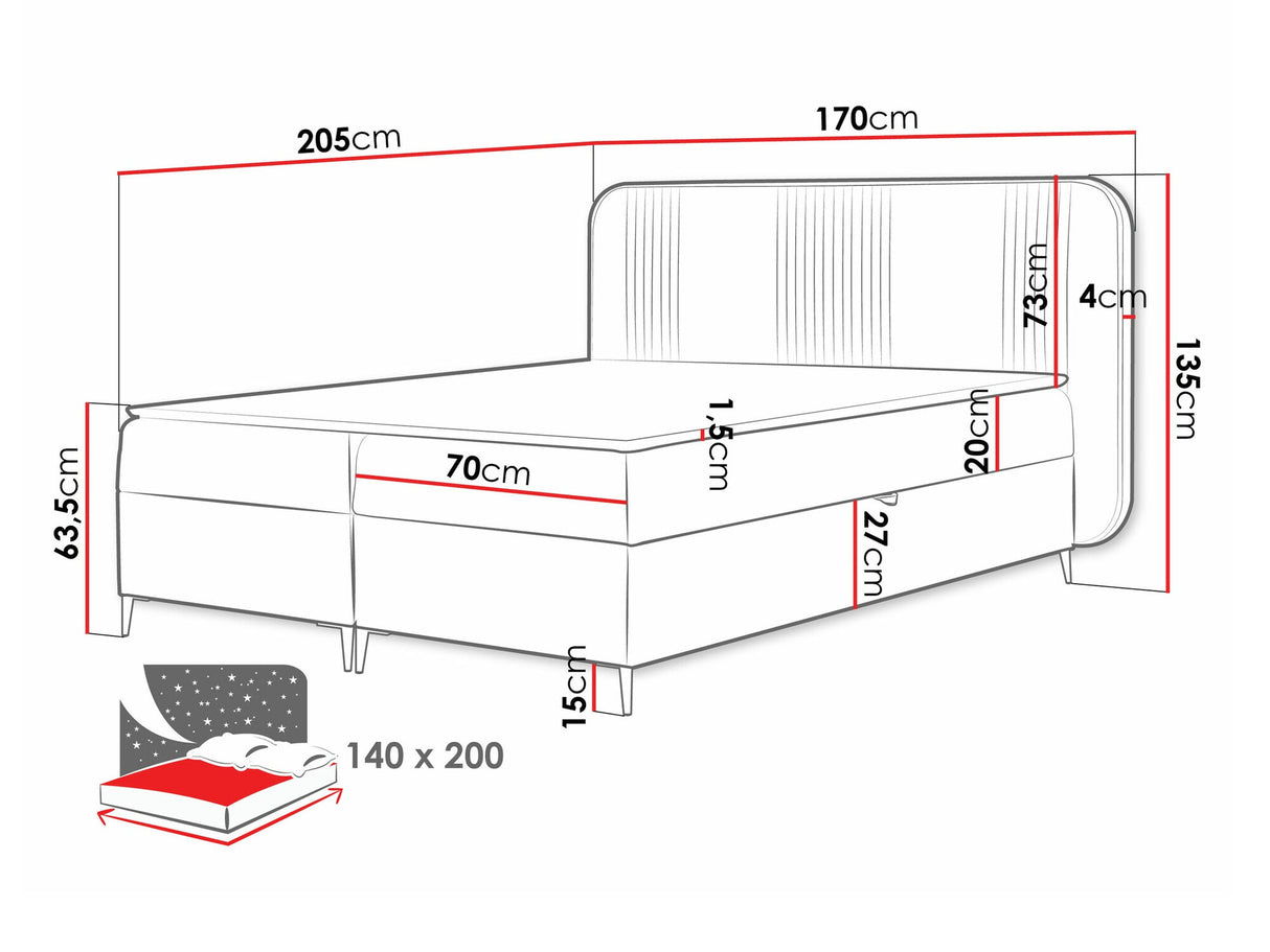 Kontinentális ágy Łoże kontynentalne FANDY 120x200 + topper M, Szín: Magic Velvet 2217, Alvó felület mérete: 140 x 200 cm