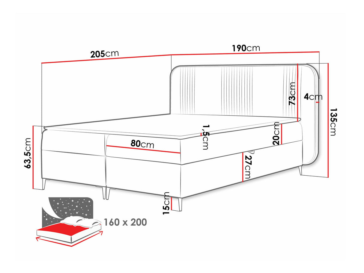 Kontinentális ágy Łoże kontynentalne FANDY 120x200 + topper M, Szín: Magic Velvet 2217, Alvó felület mérete: 160 x 200 cm