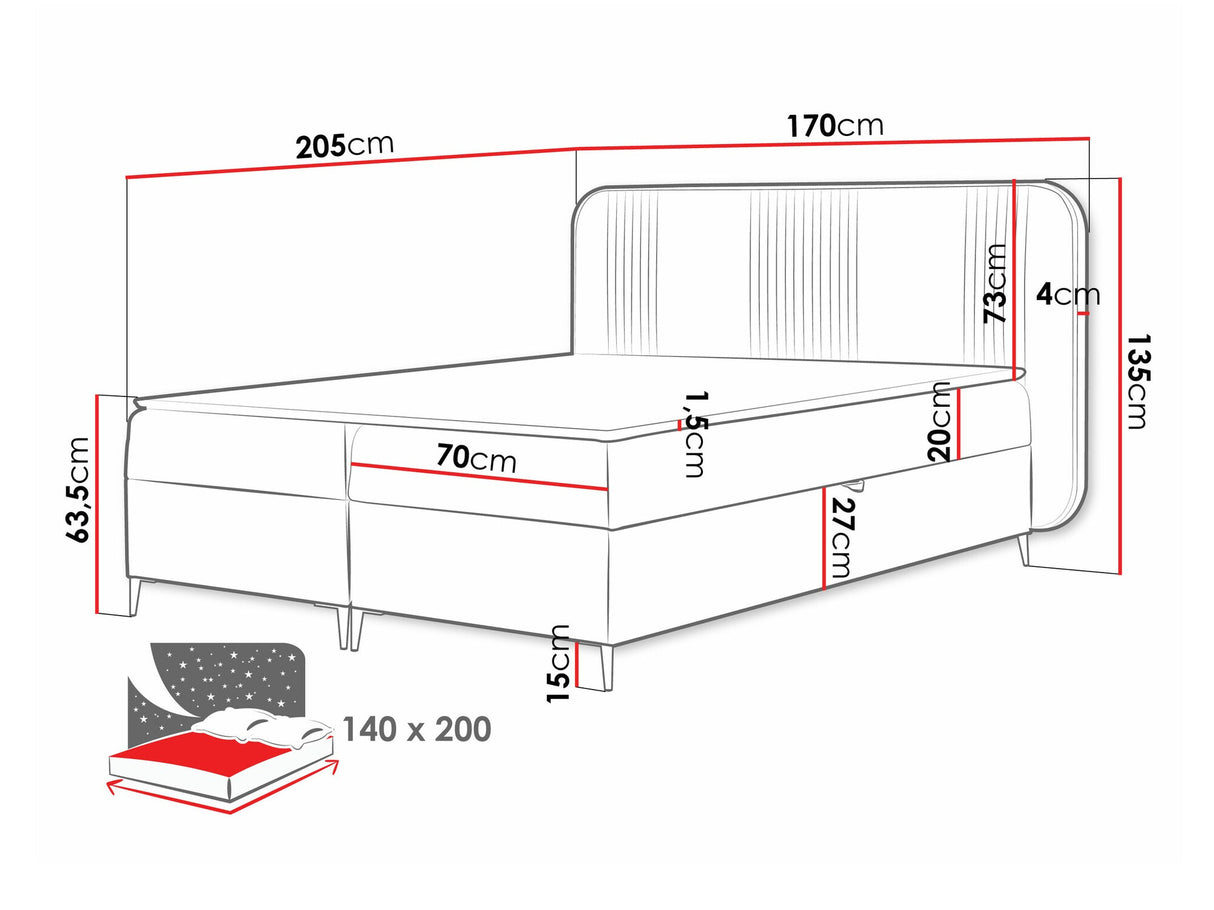 Kontinentális ágy Łoże kontynentalne FANDY 120x200 + topper M, Szín: Magic Velvet 2219, Alvó felület mérete: 140 x 200 cm