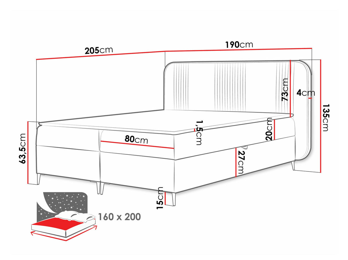 Kontinentális ágy Łoże kontynentalne FANDY 120x200 + topper M, Szín: Magic Velvet 2219, Alvó felület mérete: 160 x 200 cm