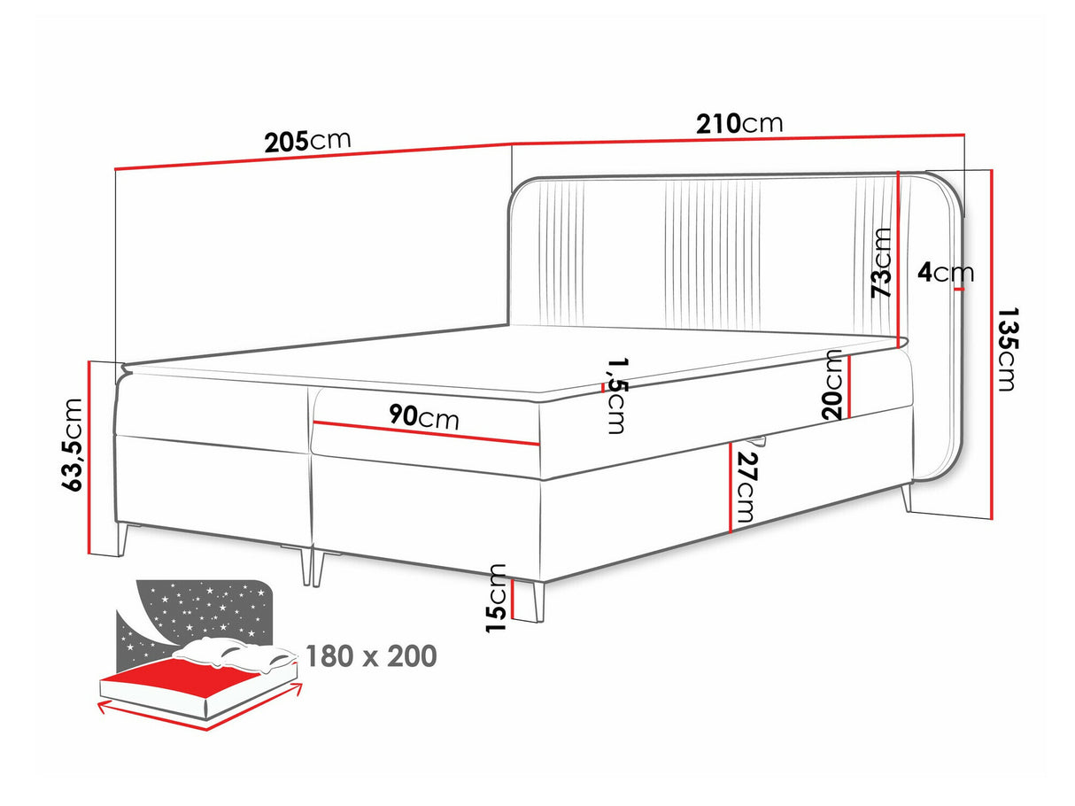 Kontinentális ágy Łoże kontynentalne FANDY 120x200 + topper M, Szín: Magic Velvet 2225, Alvó felület mérete: 180 x 200 cm