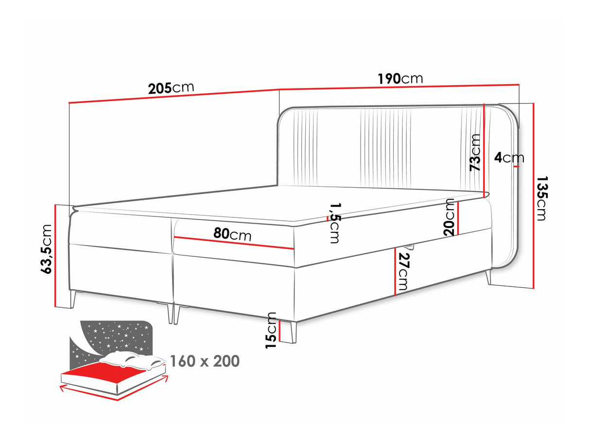 Kontinentális ágy Łoże kontynentalne FANDY 120x200 + topper M, Szín: Magic Velvet 2239, Alvó felület mérete: 160 x 200 cm