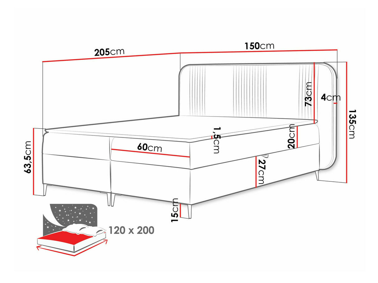 Kontinentális ágy Łoże kontynentalne FANDY 120x200 + topper M, Szín: Magic Velvet 2239, Alvó felület mérete: 120 x 200 cm