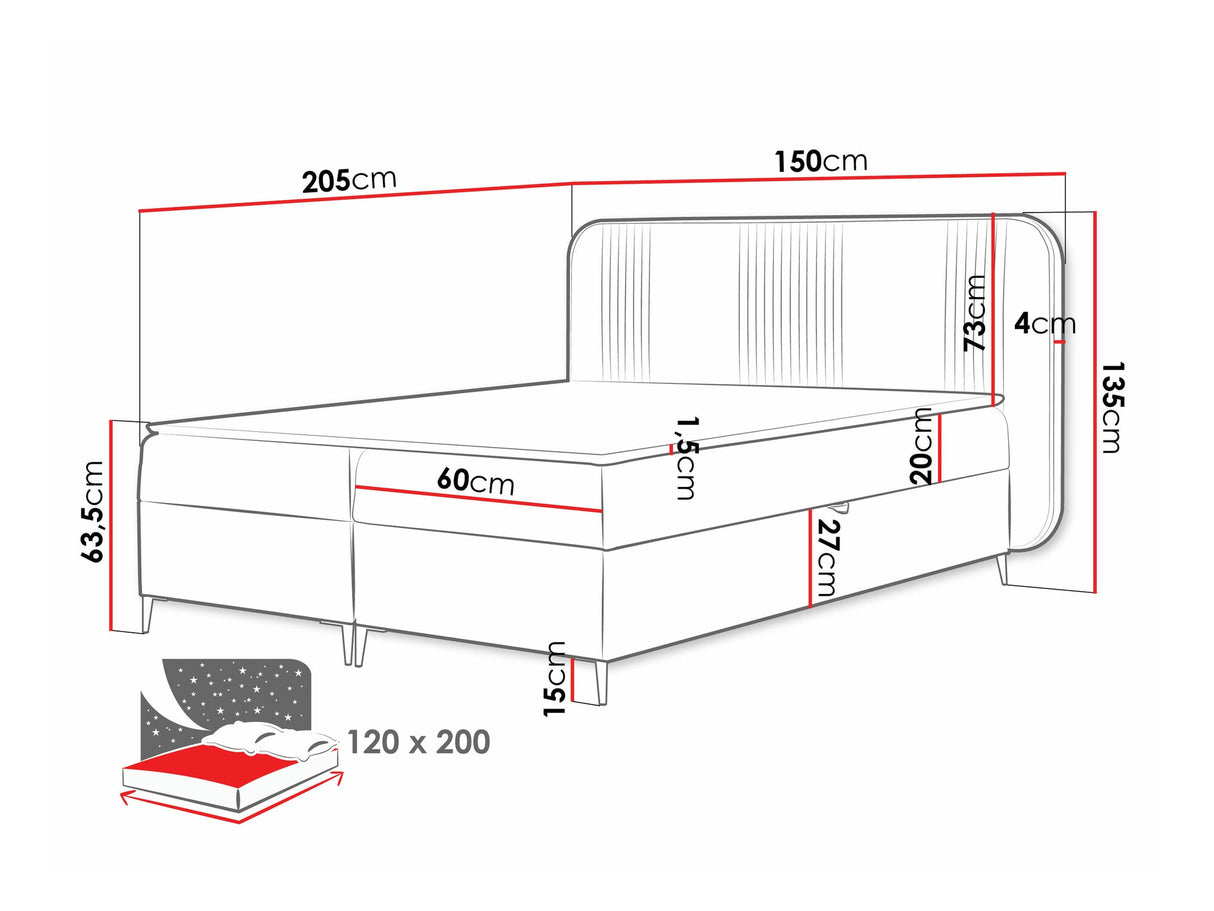Kontinentális ágy Łoże kontynentalne FANDY 120x200 + topper M, Szín: Magic Velvet 2256, Alvó felület mérete: 120 x 200 cm