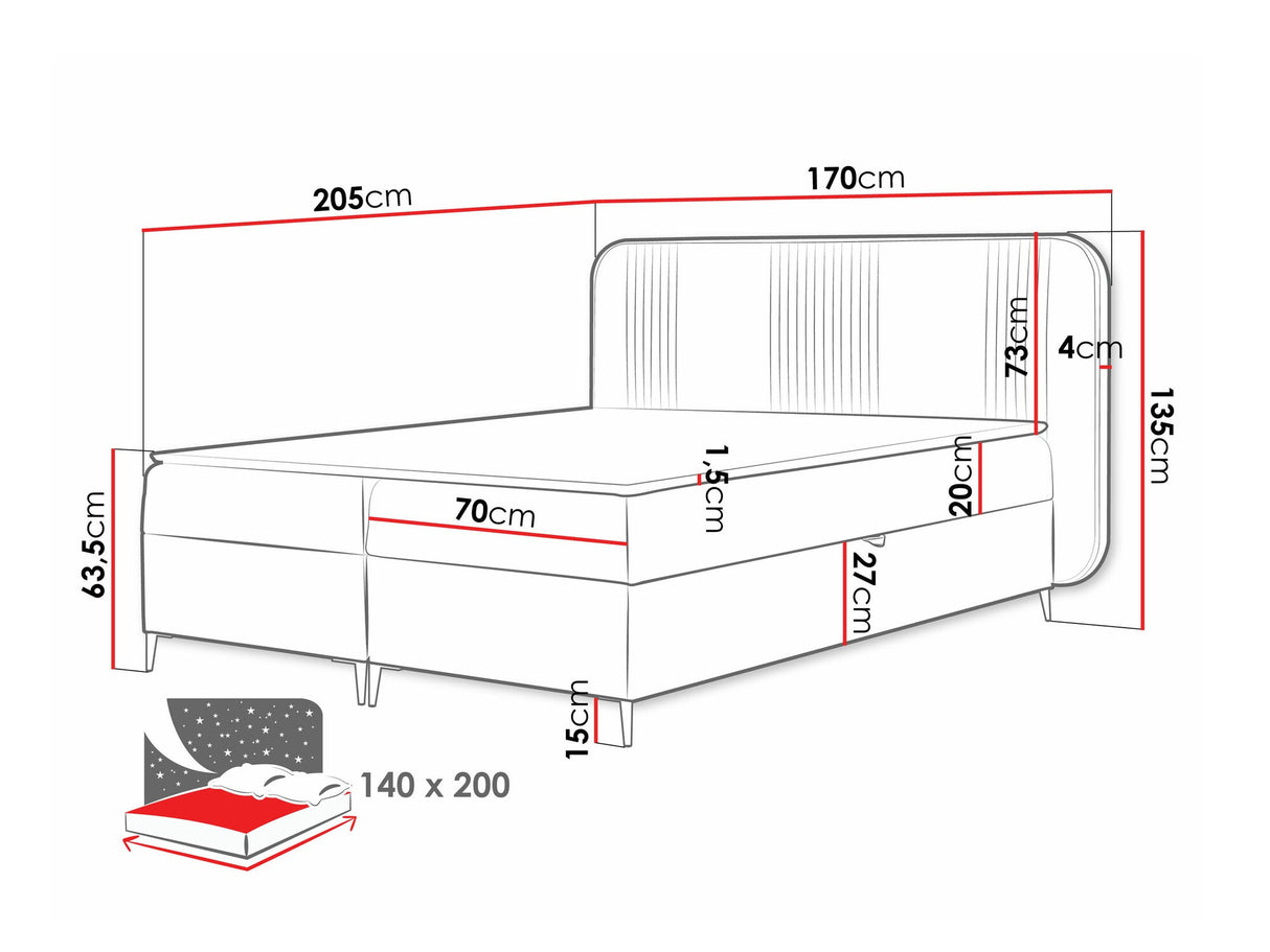 Kontinentális ágy Łoże kontynentalne FANDY 120x200 + topper M, Szín: Magic Velvet 2256, Alvó felület mérete: 140 x 200 cm