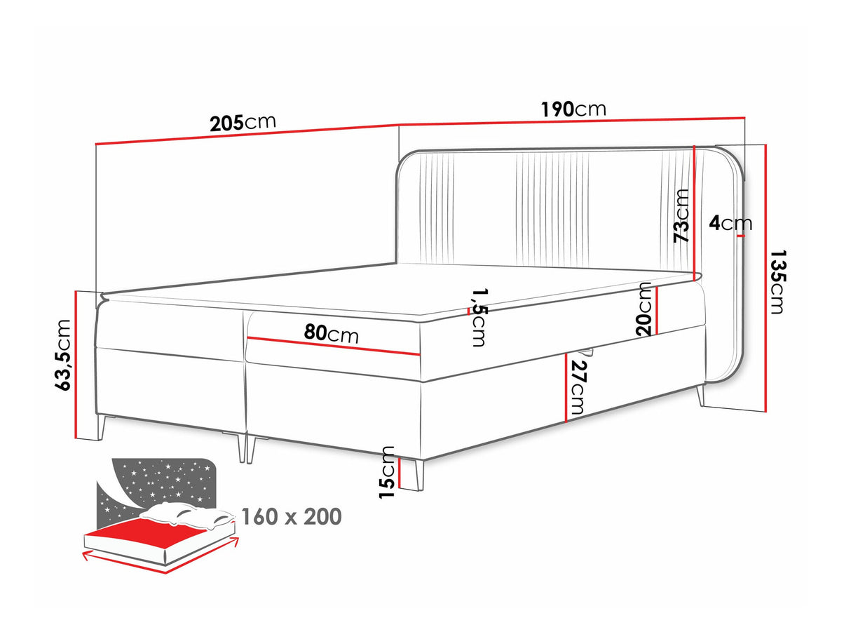 Kontinentális ágy Łoże kontynentalne FANDY 120x200 + topper M, Szín: Magic Velvet 2256, Alvó felület mérete: 160 x 200 cm