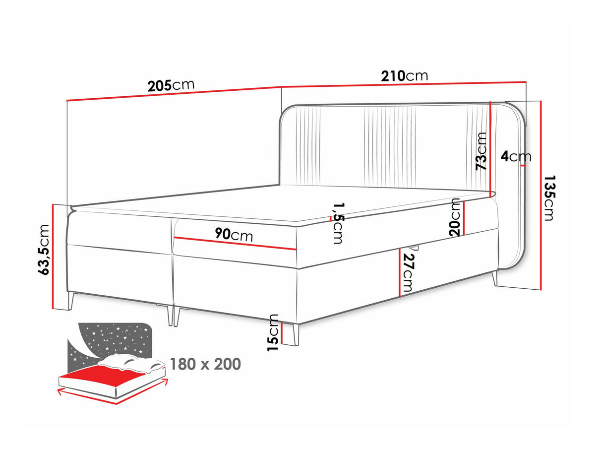 Kontinentális ágy Łoże kontynentalne FANDY 120x200 + topper M, Szín: Magic Velvet 2256, Alvó felület mérete: 180 x 200 cm