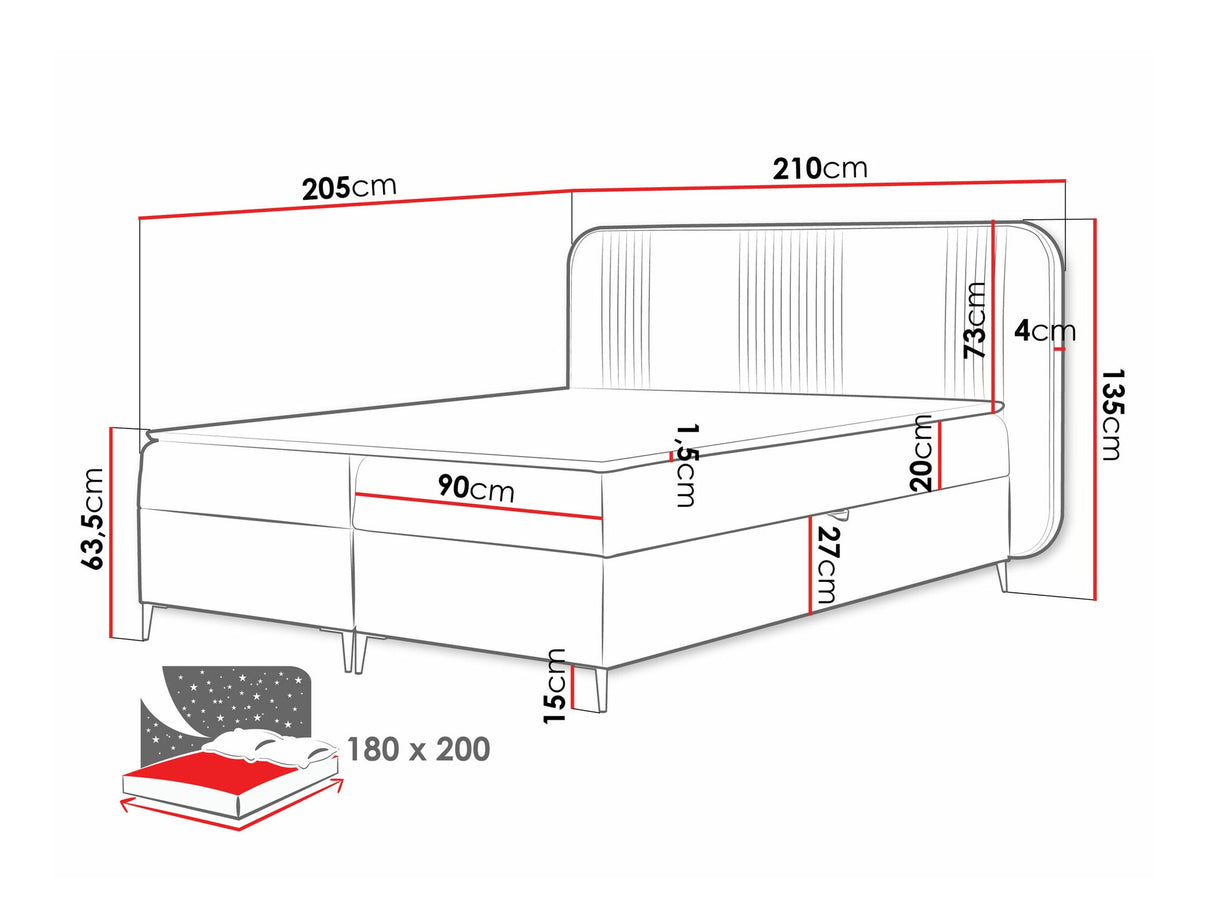 Kontinentális ágy Łoże kontynentalne FANDY 120x200 + topper M, Szín: Magic Velvet 2257, Alvó felület mérete: 180 x 200 cm