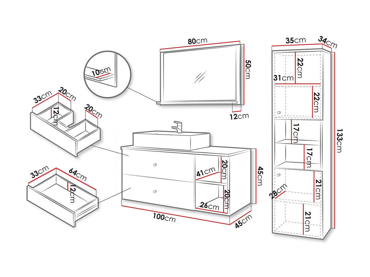 Fürdőszoba garnitúra Meble łazienkowe KERTOS II, Szín: Fehér, Mosdókagyló: Nem