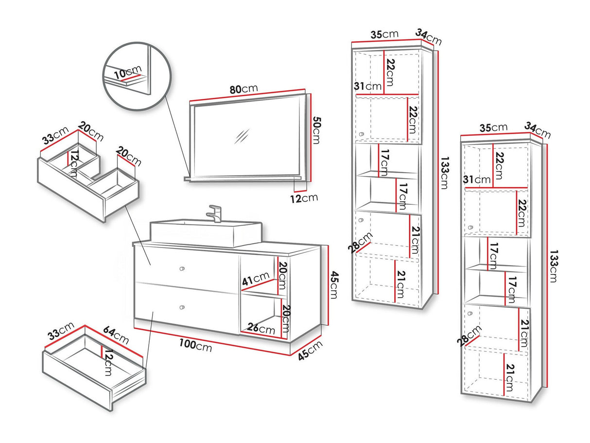 Fürdőszoba garnitúra Meble łazienkowe KERTOS III, Szín: Fehér, Mosdókagyló: Nem