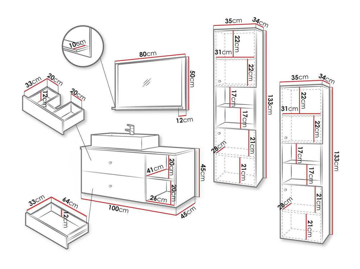 Fürdőszoba garnitúra Meble łazienkowe KERTOS III, Szín: Fekete, Mosdókagyló: Nem