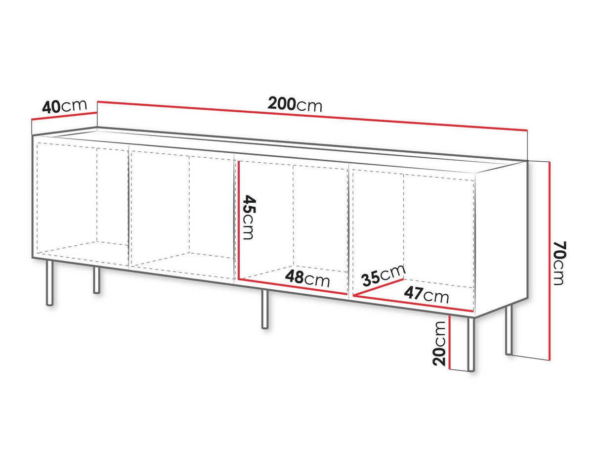 Szekrény Komoda FELLINI 200, Szín: Világos olajfa + Tölgy