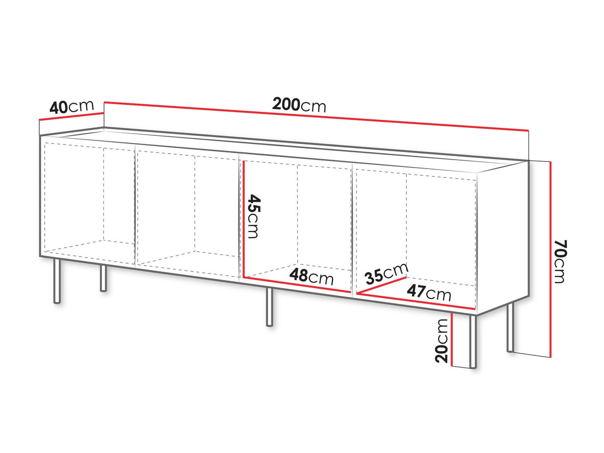 Szekrény Komoda FELLINI 200, Szín: Kasmír + Tölgy