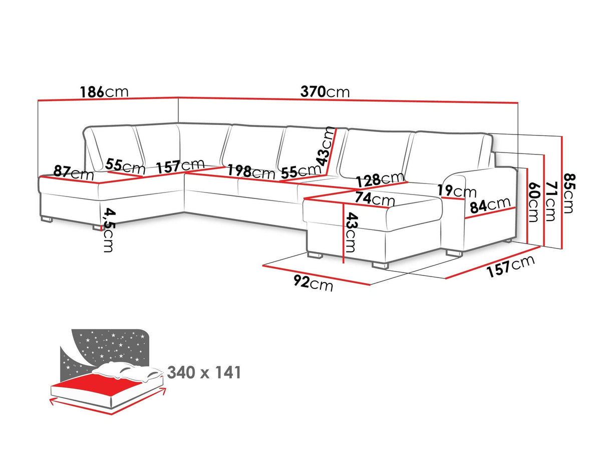 Sarokkanapé Wilma Large (Szafran Large), Szín: Wave 09, Változatok: Jobbos