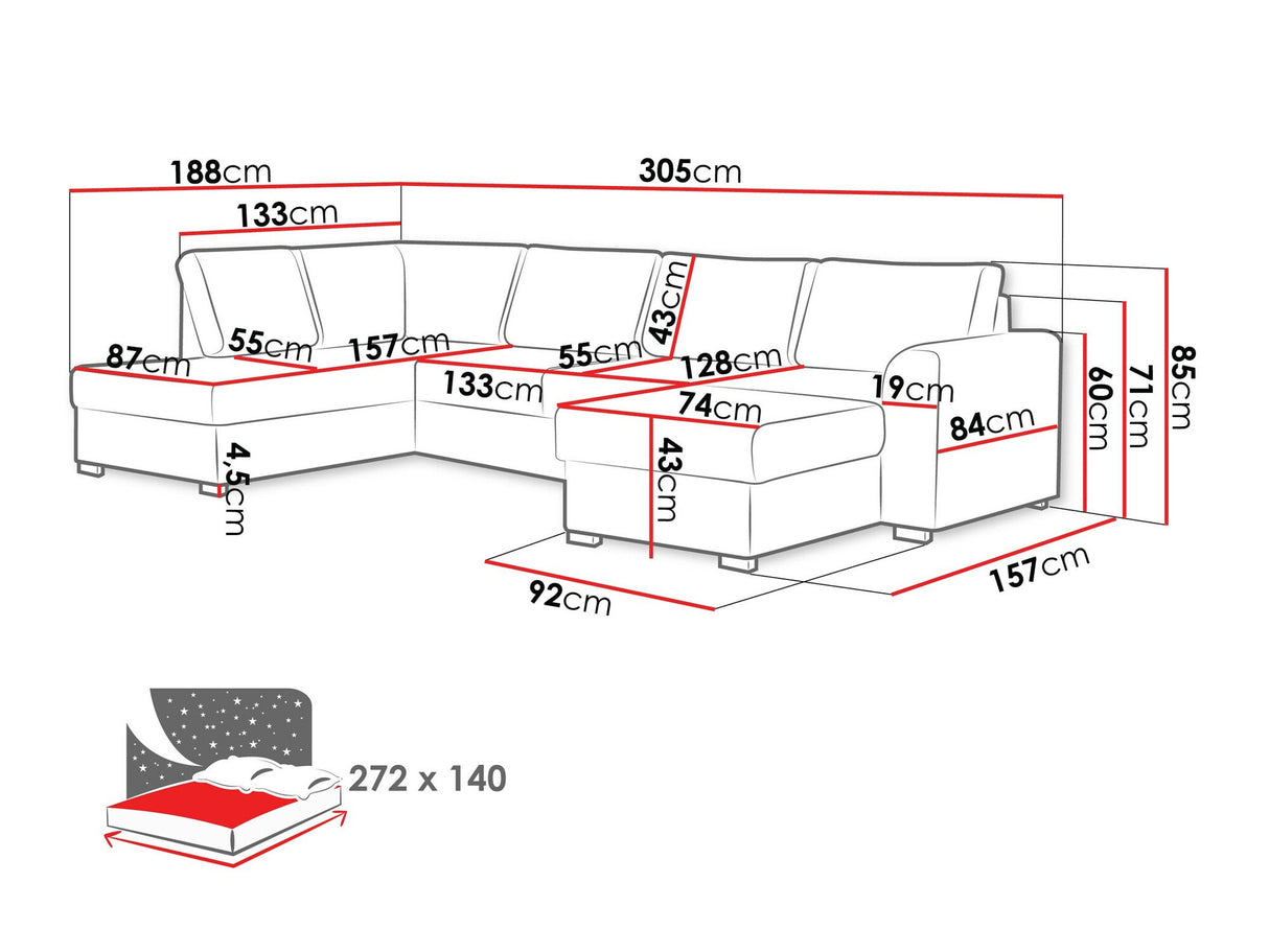 Sarokkanapé Wilma (Szafran), Szín: Coral 45, Változatok: Jobbos