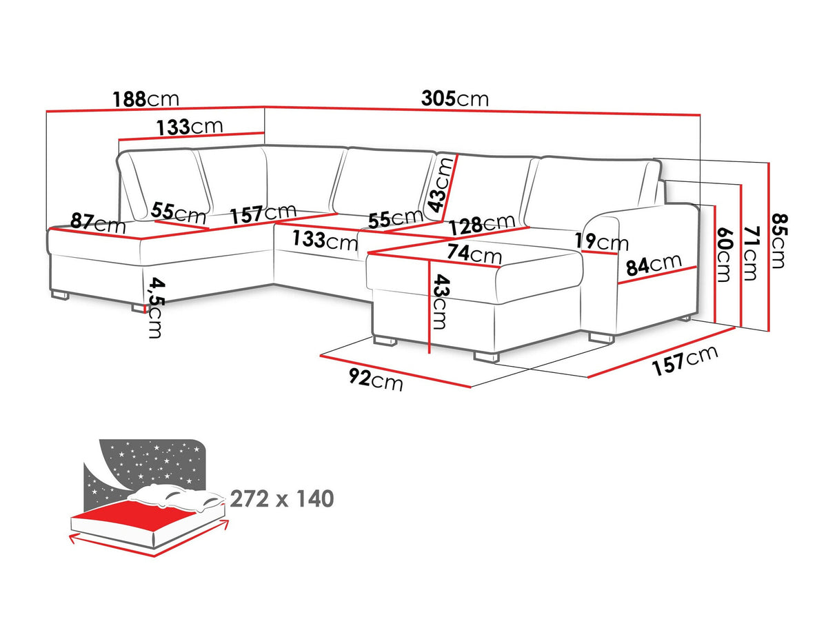 Sarokkanapé Wilma (Szafran), Szín: Coral 55, Változatok: Jobbos