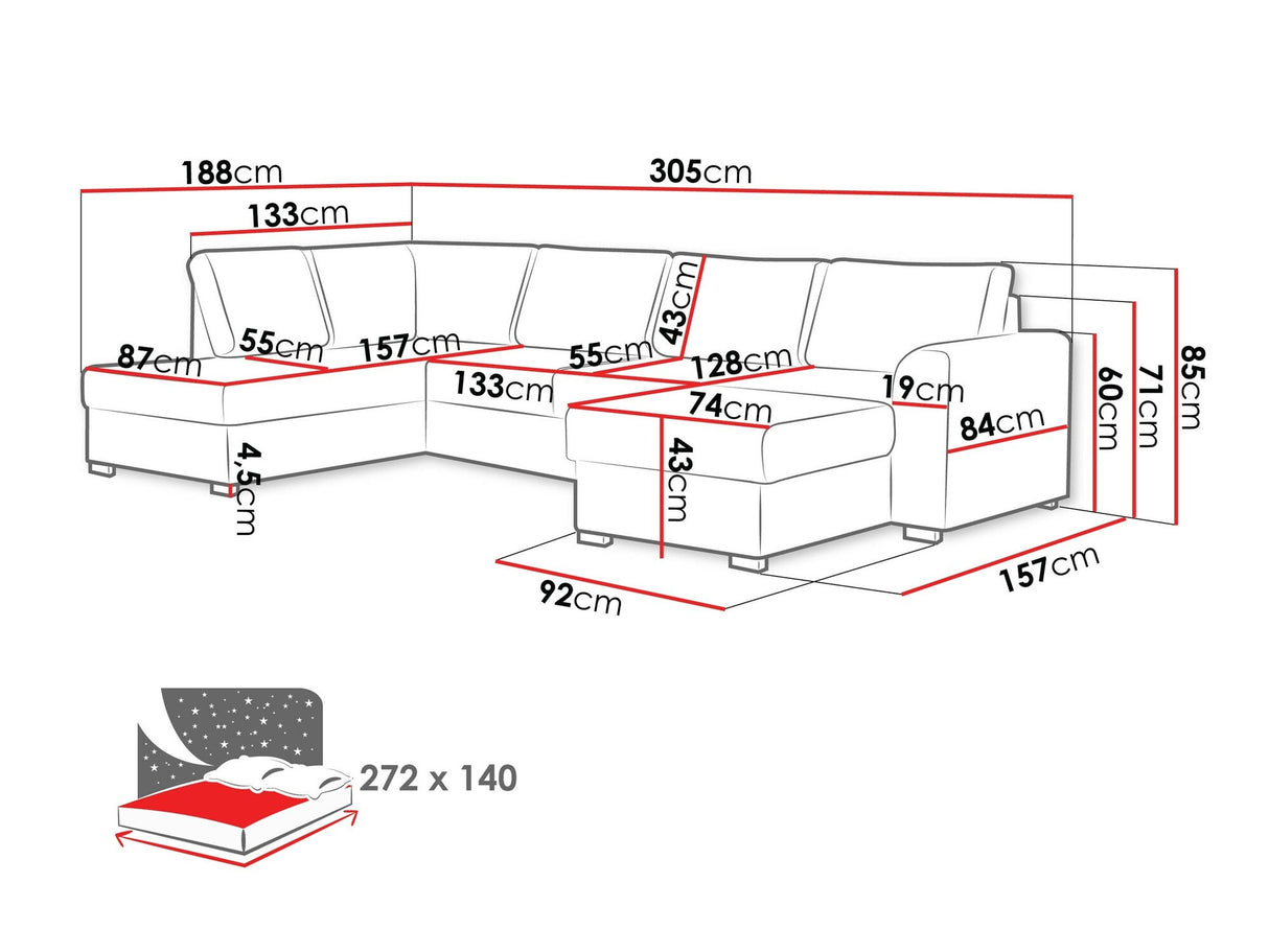 Sarokkanapé Wilma (Szafran), Szín: Soft 017 + Lux 06, Változatok: Balos