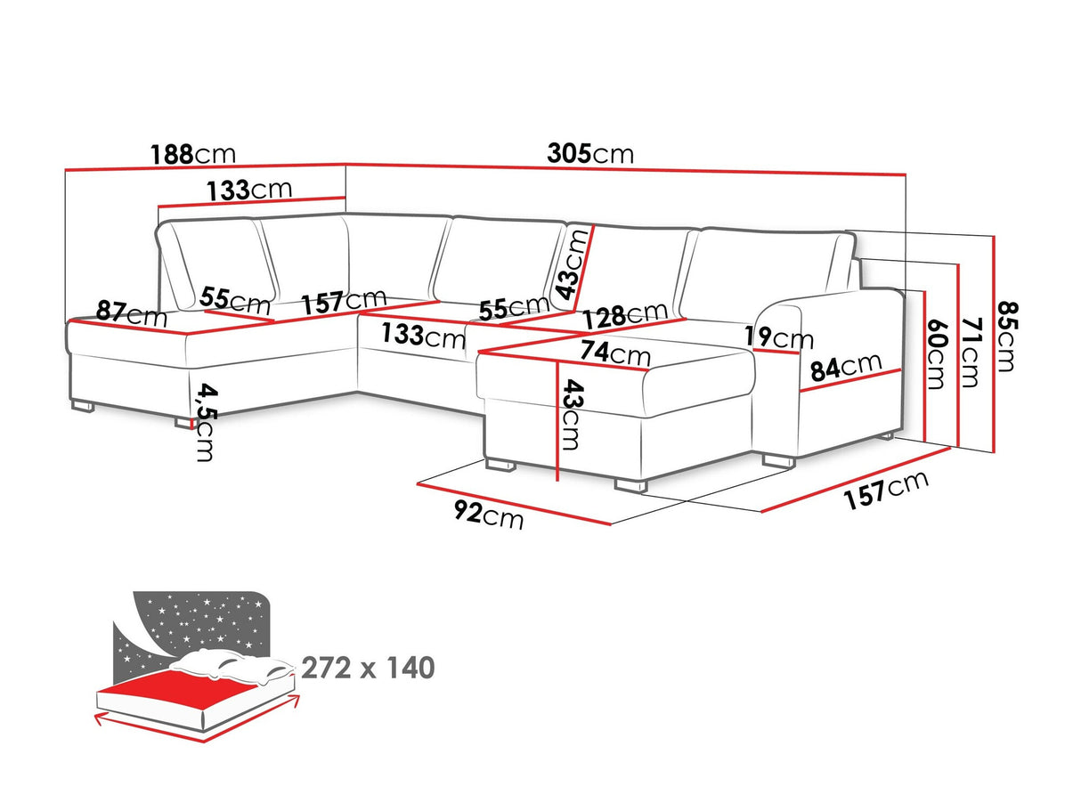 Sarokkanapé Wilma (Szafran), Szín: Otusso 23 + Sorriso 4, Változatok: Jobbos