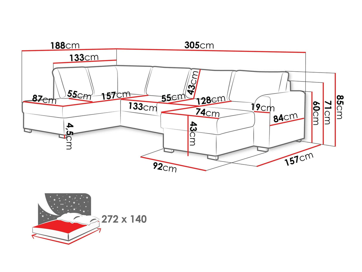 Sarokkanapé Wilma (Szafran), Szín: Wave 09, Változatok: Balos