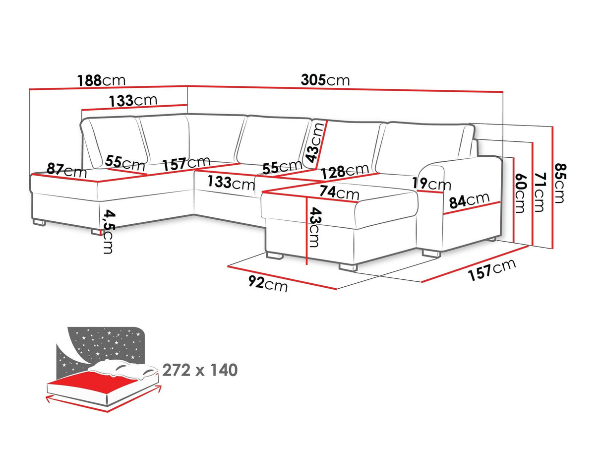 Sarokkanapé Wilma (Szafran), Szín: Flow 06, Változatok: Jobbos