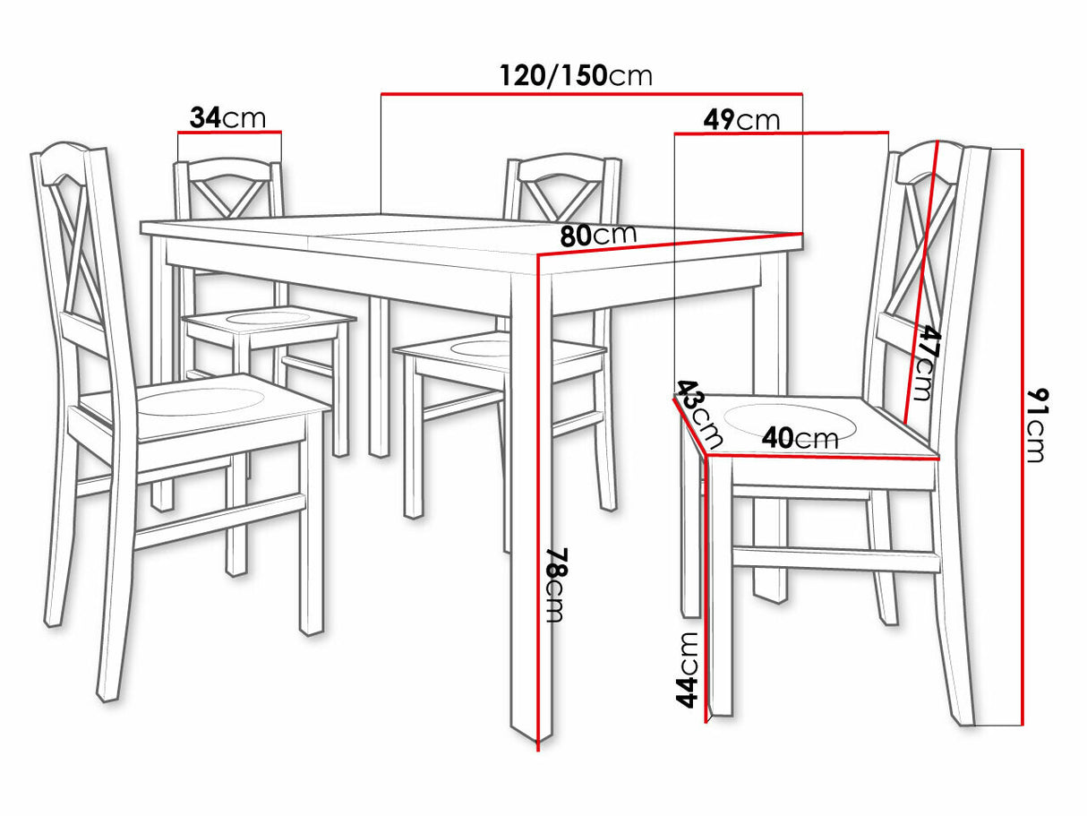 Étkezőgarnitúra 22 (ALBA 1 + NILO 11D), Asztal színe: Fekete + Grandson tölgy