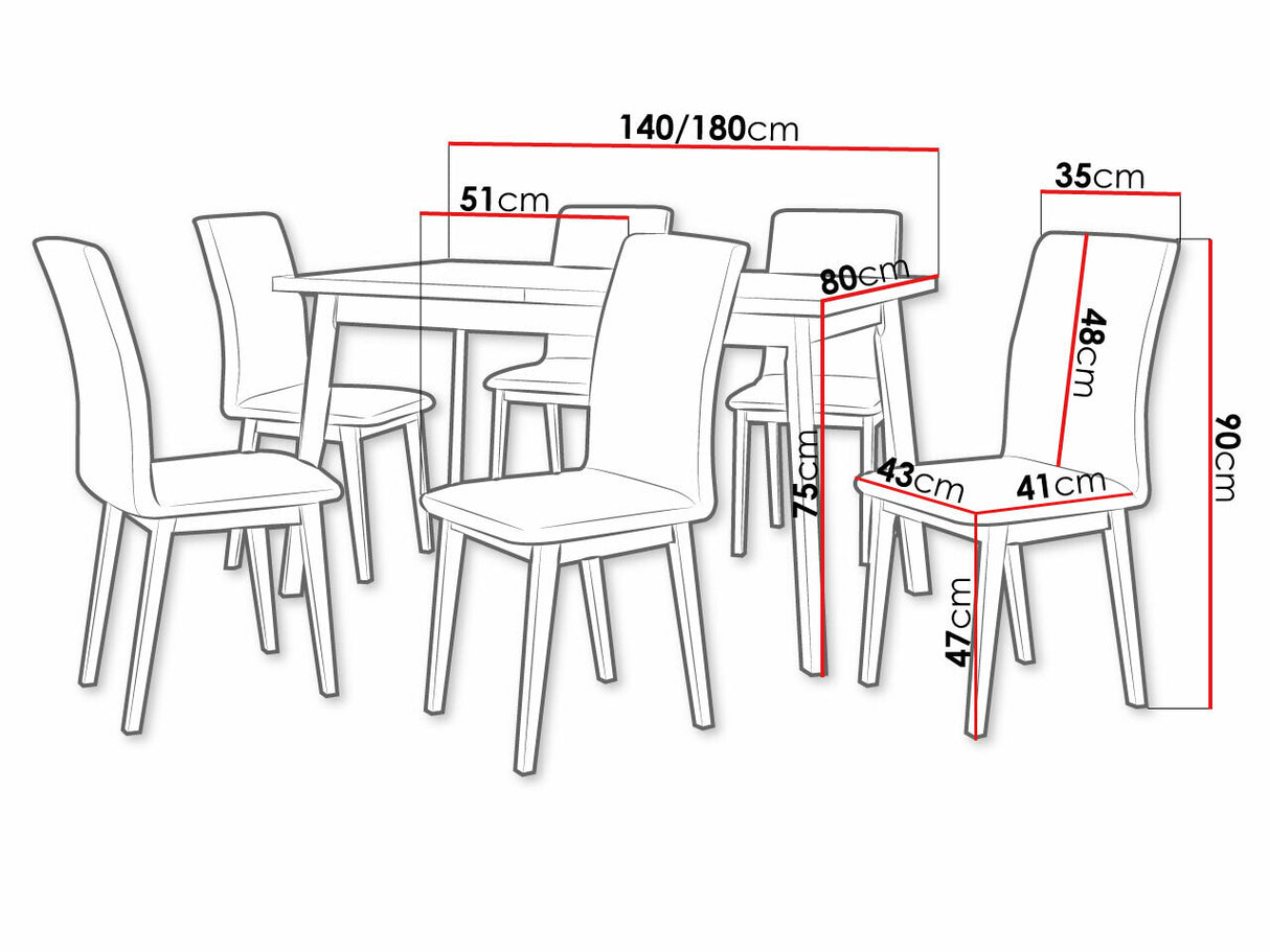 Étkezőgarnitúra 23 (OSLO 5 + LUNA 1), Asztal színe: Grandson tölgy + Fehér, Kárpit: Paros 2