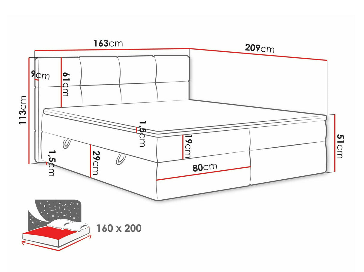 Kontinentális ágy Łoże kontynentalne FIGARO, Szín: Curio 80, Alvó felület mérete: 160 x 200 cm