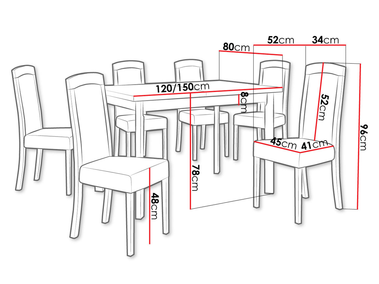 Étkezőgarnitúra Zestaw 26 (MAX 5 P + ROMA 7), Fa színe: Dió, Kárpit: Soro 28