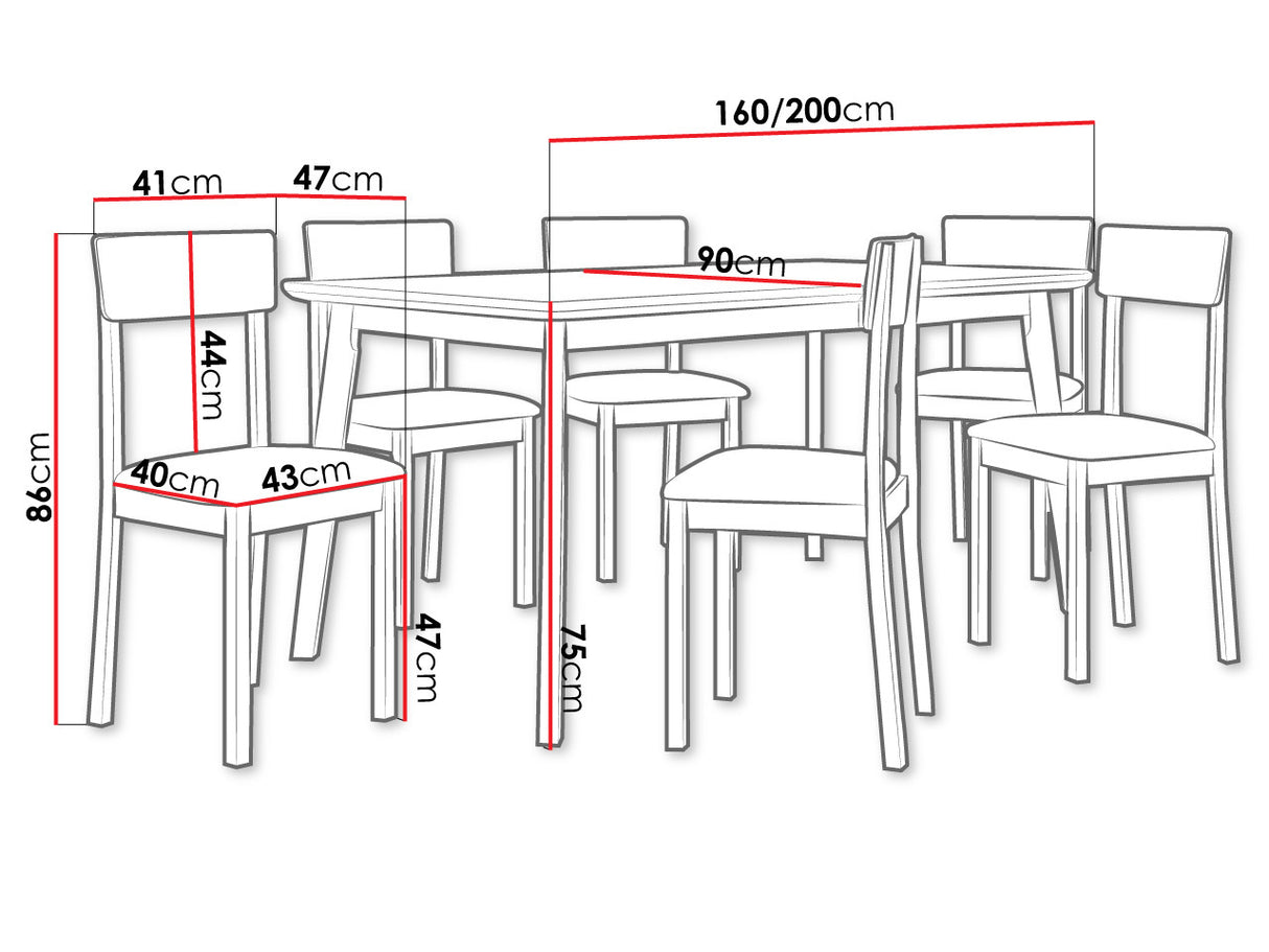 Étkezőgarnitúra Zestaw 19 (OSLO 8 + HUGO 1_NEW), Kárpit: Zetta 300, Fa színe: Fehér