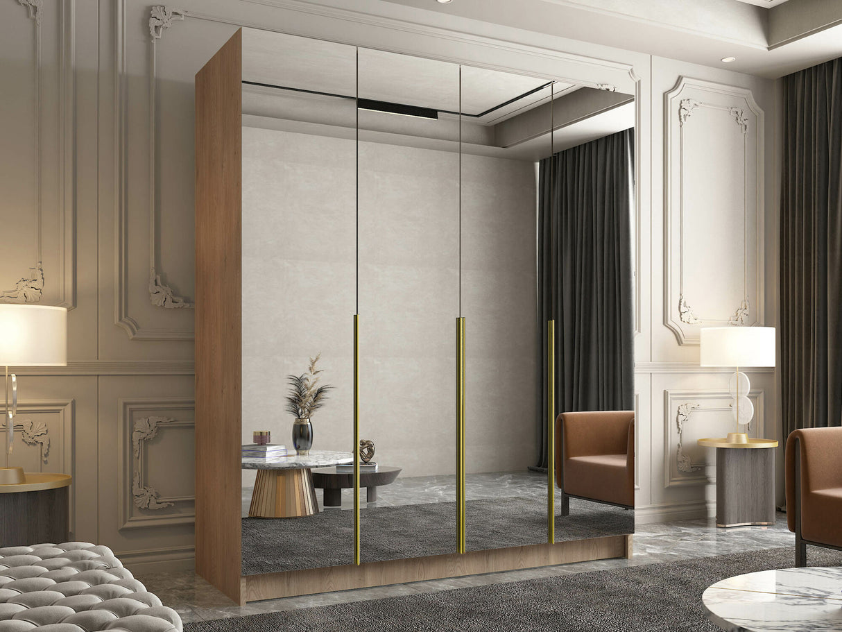 Gardróbszekrény Szafa SANTI III, Szín: Fényes fa + Aranysárga