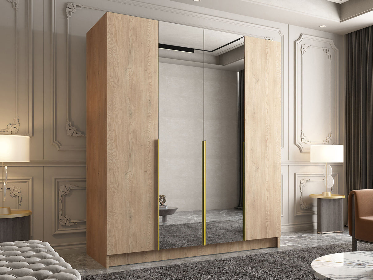 Gardróbszekrény Szafa SANTI II, Szín: Fényes fa + Aranysárga