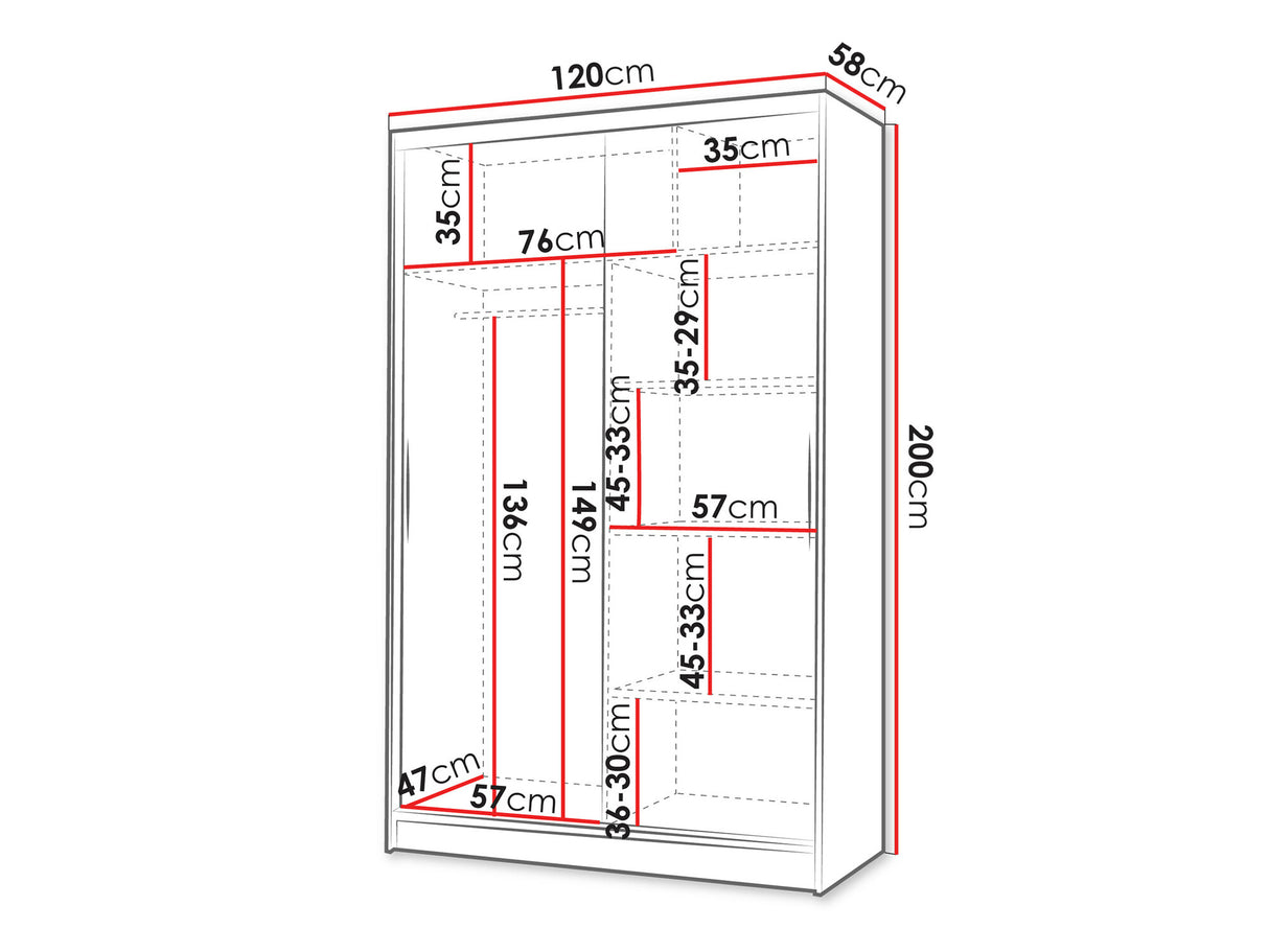 Gardróbszekrény Linem II (Parys II), Szín: Fehér + Sonoma tölgy, Led világítás: Nem
