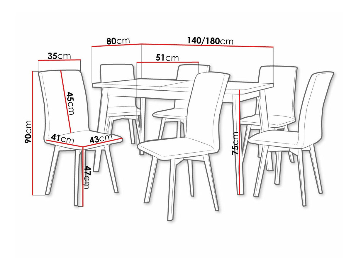 Étkezőgarnitúra 24 (OSLO 6 + LUNA 2) Artisan, Fa színe: Fehér, Kárpit: Zetta 297