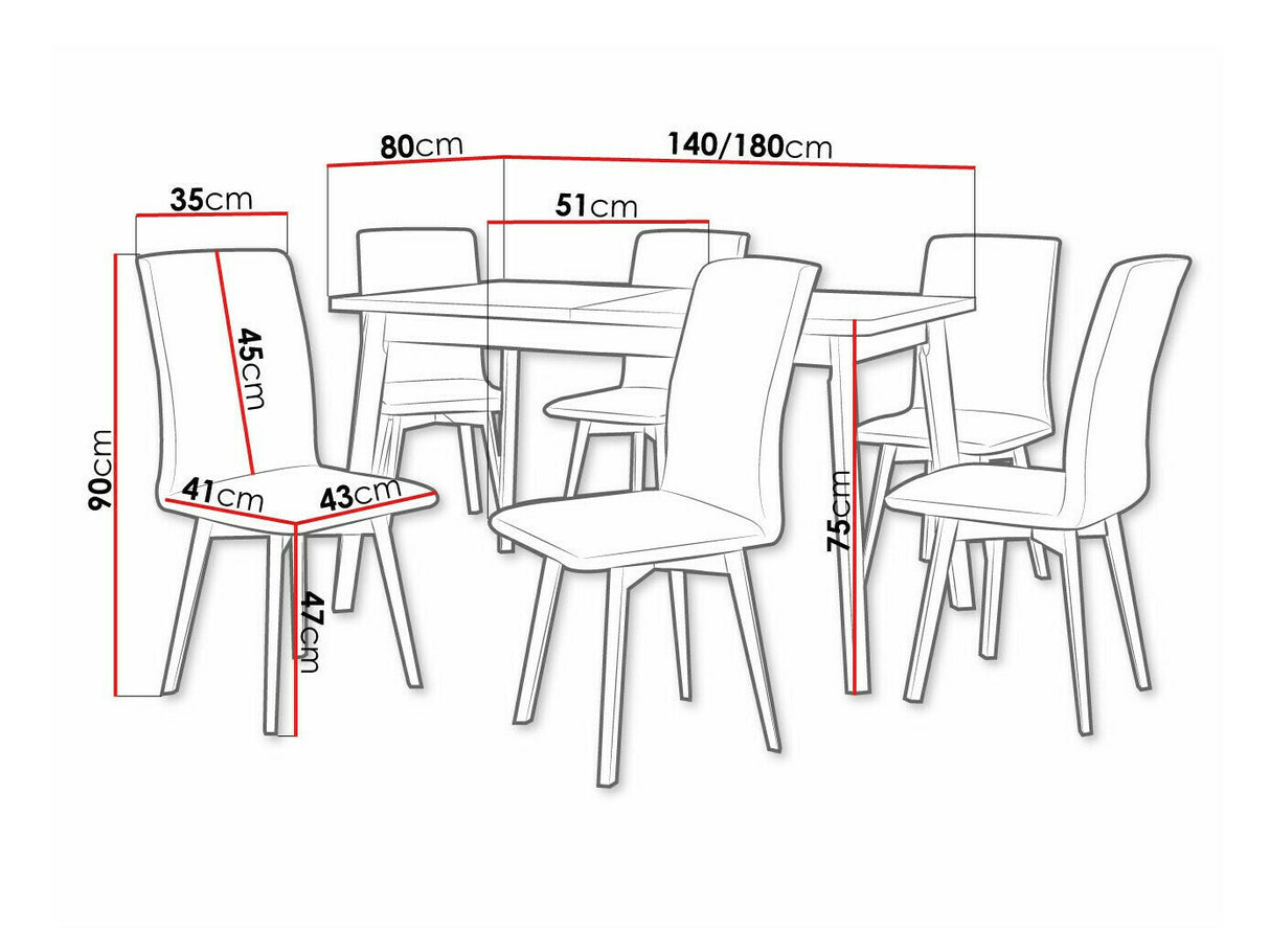Étkezőgarnitúra 24 (OSLO 6 + LUNA 2) Artisan, Fa színe: Fehér, Kárpit: Zetta 300