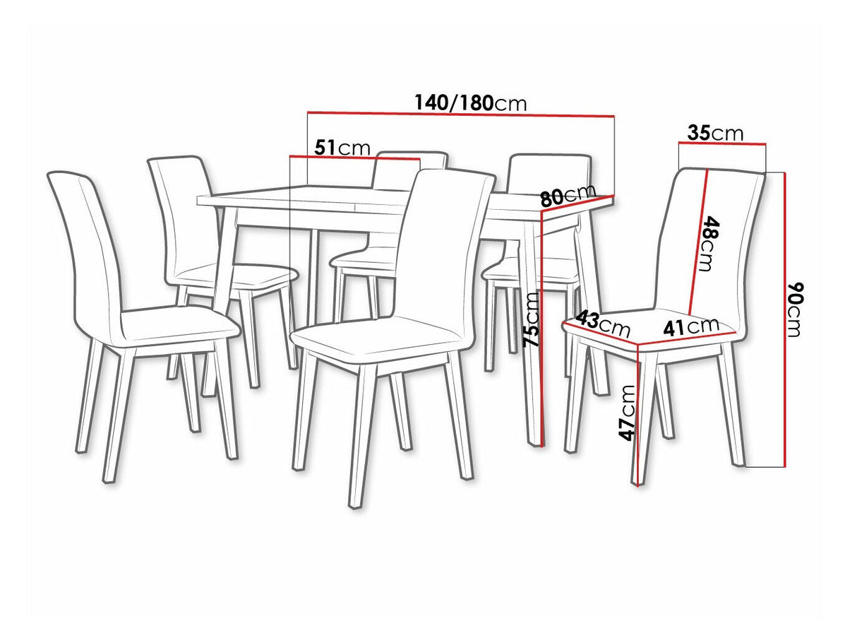 Étkezőgarnitúra 23 (OSLO 5 + LUNA 1), Fa színe: Fehér, Kárpit: Hygge 91