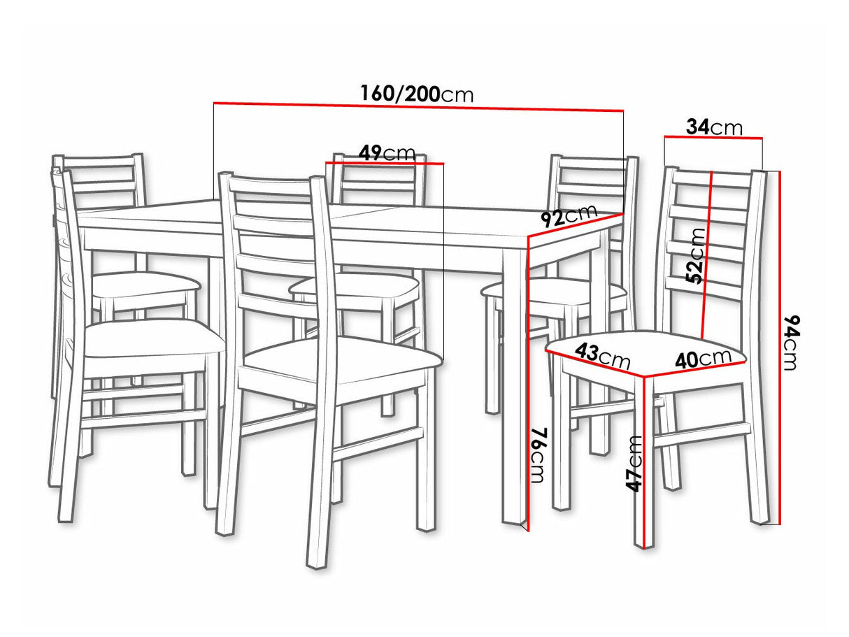 Étkezőgarnitúra 02 (MODENA 2 + NILO 8), Fa színe: Fehér, Kárpit: Paros 2