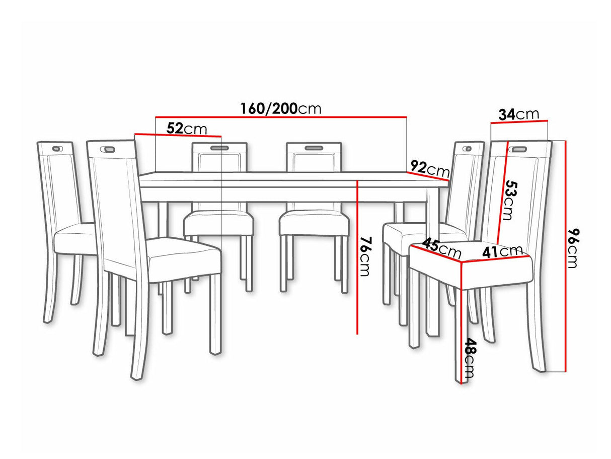Étkezőgarnitúra 03 (MODENA 2 + ROMA 5), Fa színe: Fehér, Kárpit: Kronos 22