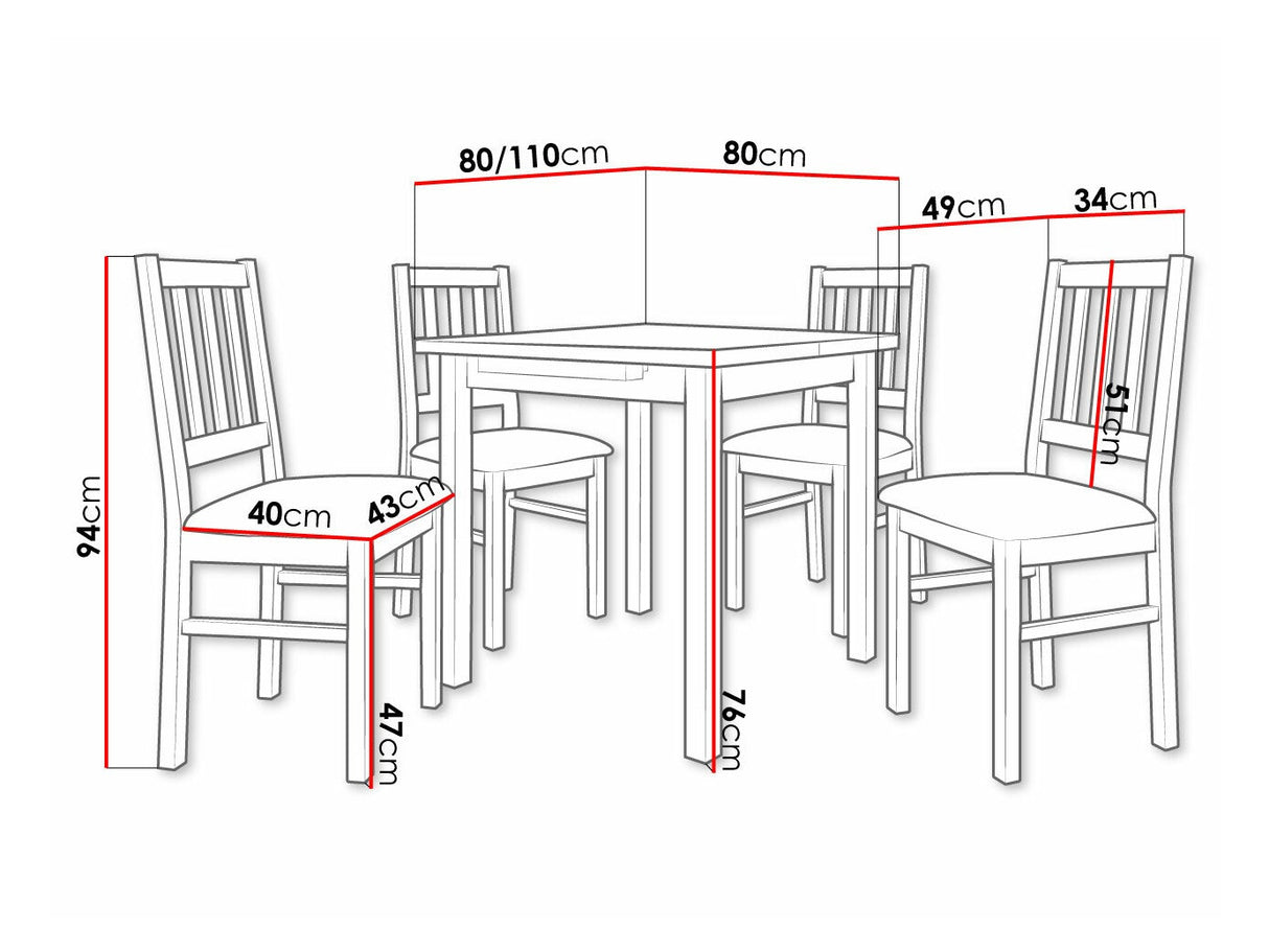 Étkezőgarnitúra 09 (MAX 7 + BOS 4), Fa színe: Fehér, Kárpit: Paros 2