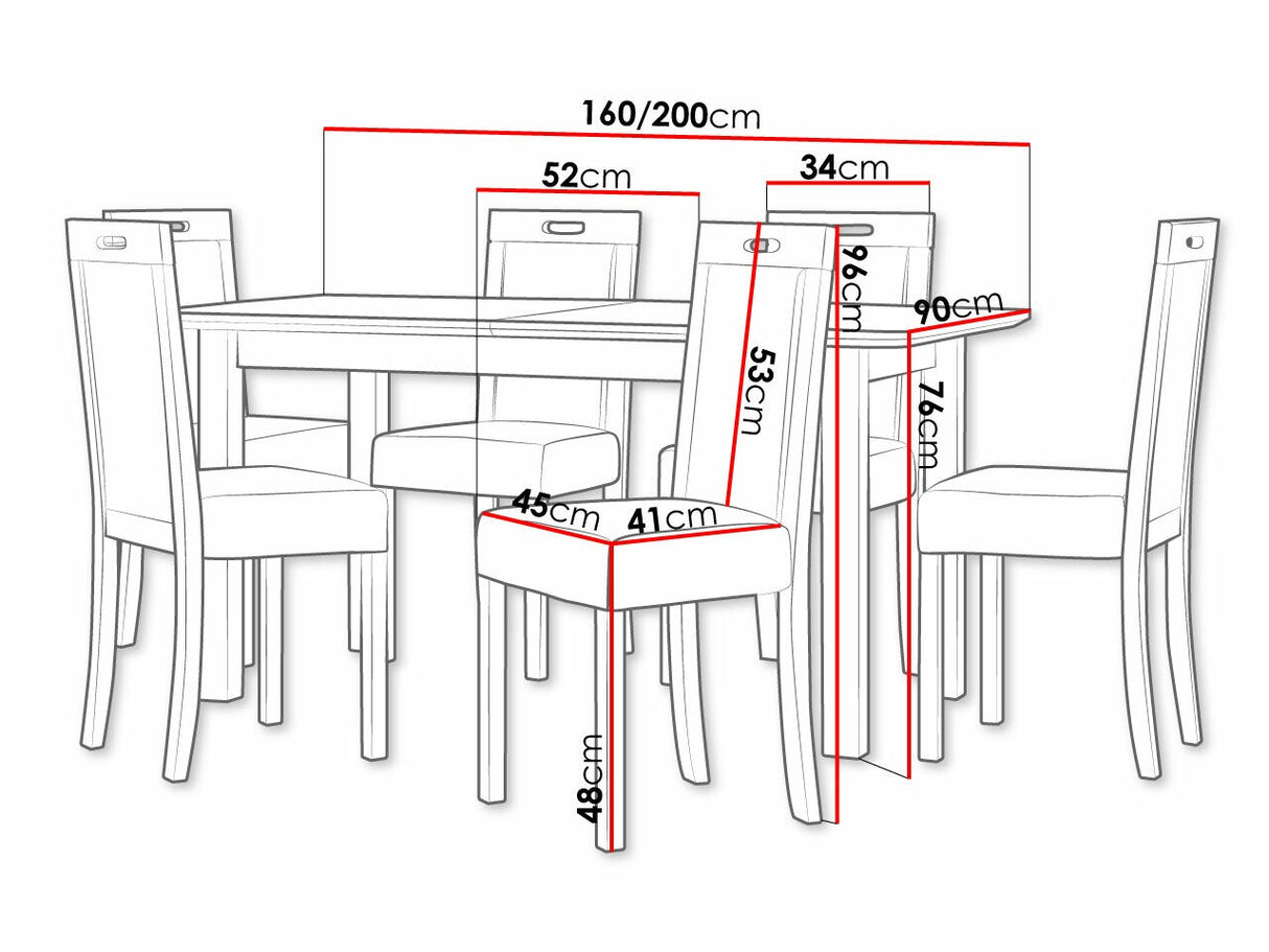 Étkezőgarnitúra 10 (WENUS 5S + ROMA 3), Fa színe: Fehér, Kárpit: Kronos 22