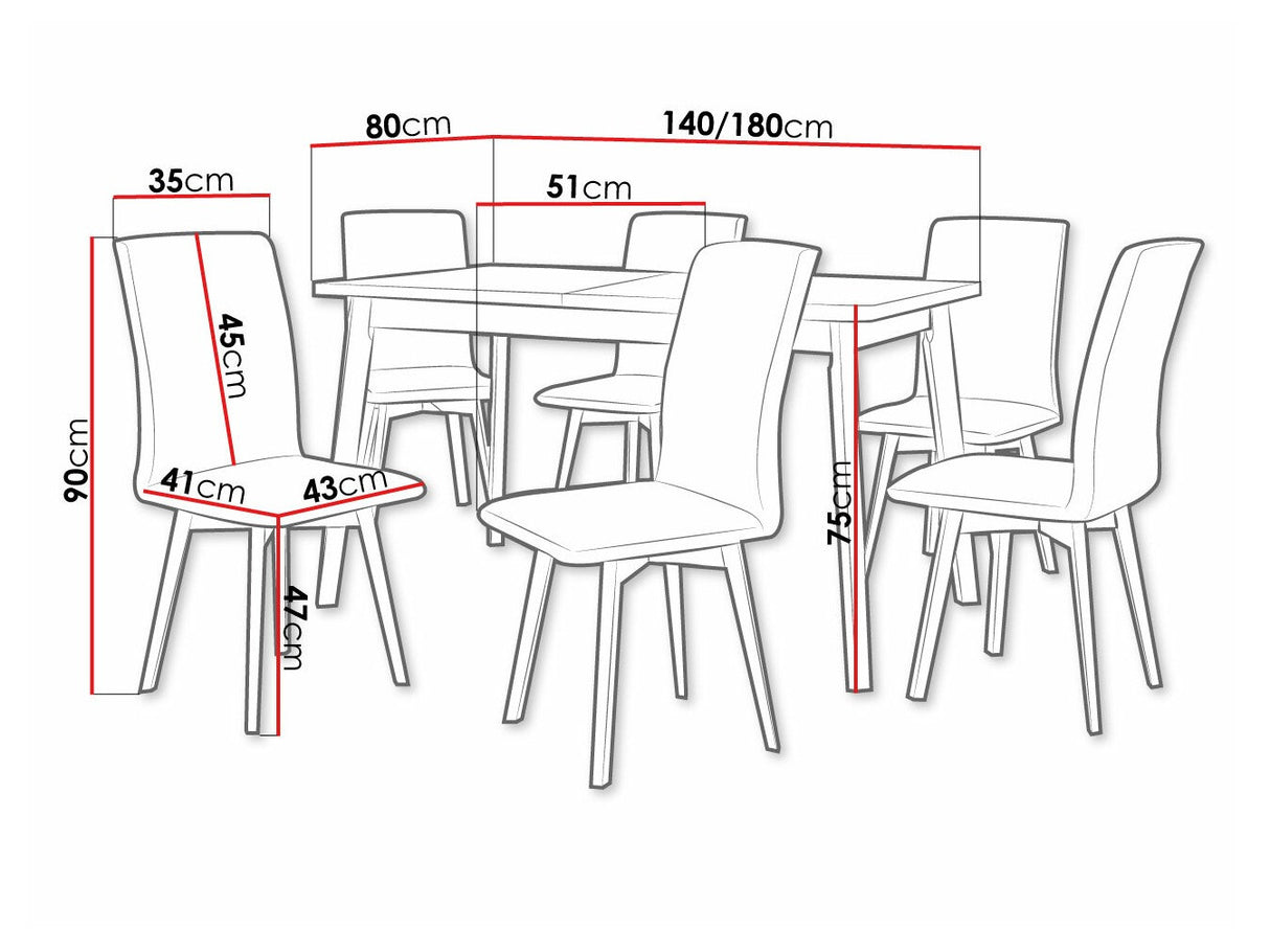 Étkezőgarnitúra 24 (OSLO 6 + LUNA 2) II, Asztal színe: Grandson tölgy + Fehér, Kárpit: Paros 2