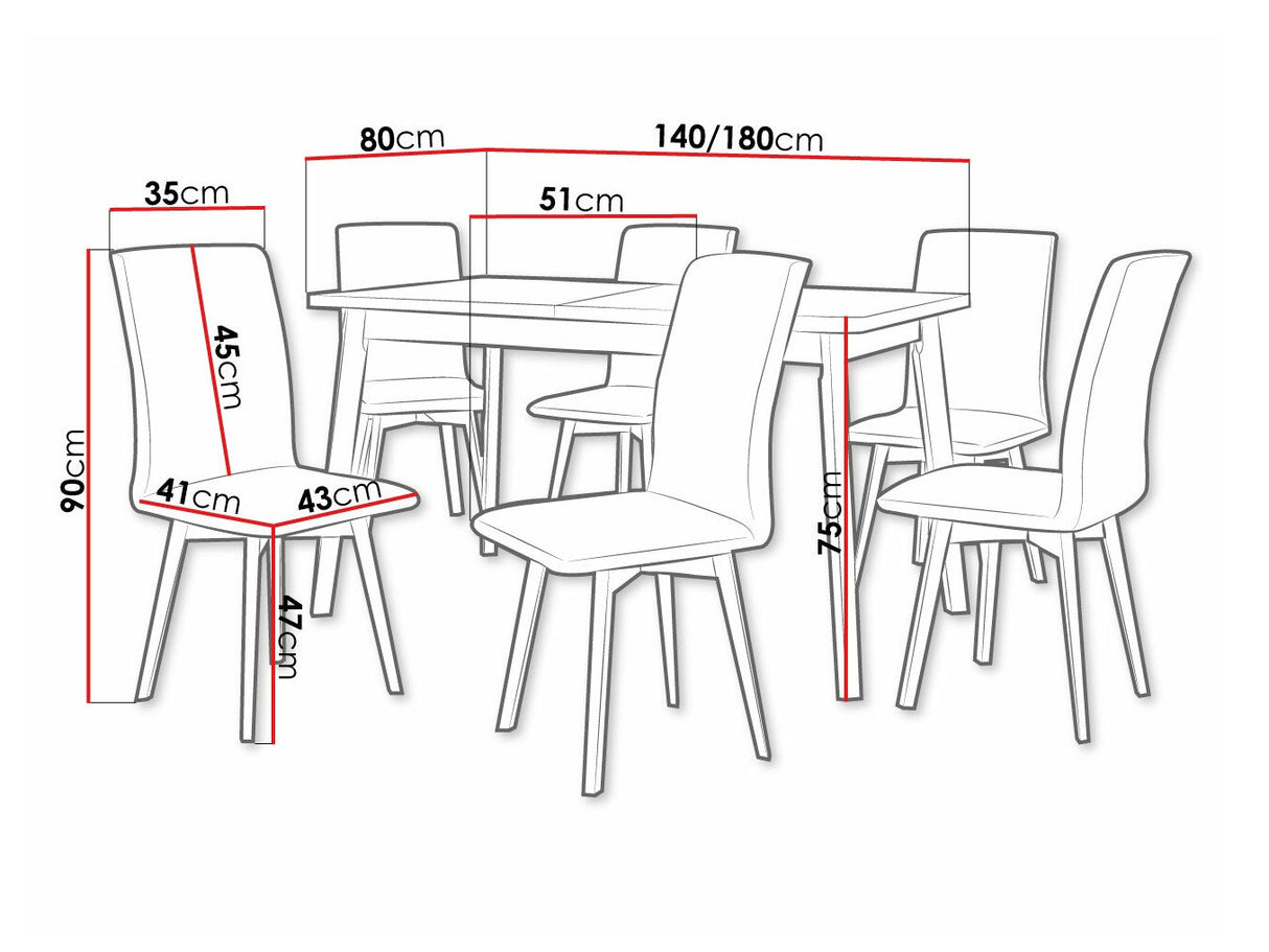 Étkezőgarnitúra 24 (OSLO 6 + LUNA 2) II, Asztal színe: Sonoma tölgy + Fehér, Kárpit: Kronos 7