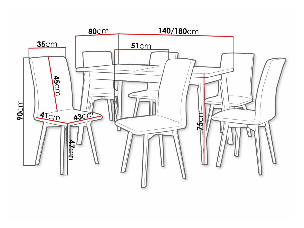 Étkezőgarnitúra 24 (OSLO 6 + LUNA 2) II, Asztal színe: Sonoma tölgy + Fehér, Kárpit: Kronos 22