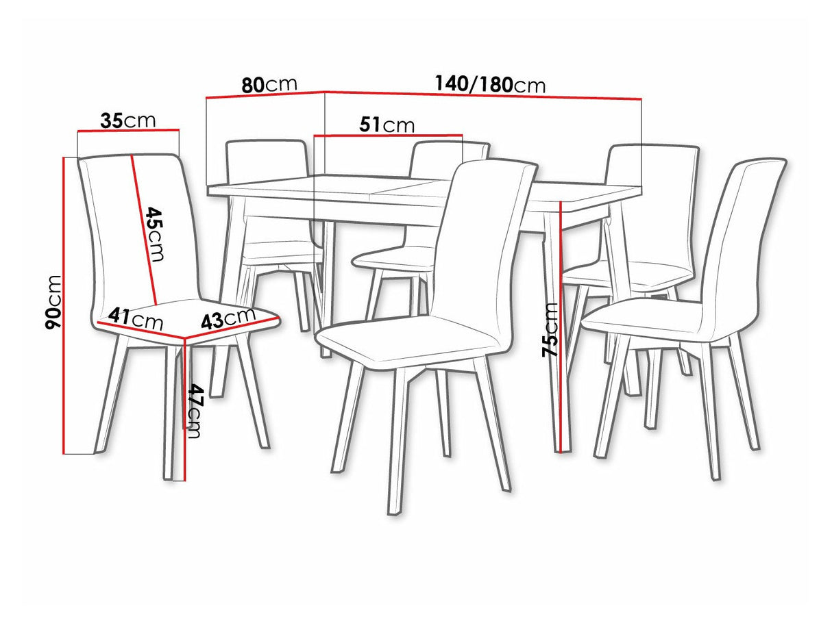 Étkezőgarnitúra 24 (OSLO 6 + LUNA 2) II, Asztal színe: Sonoma tölgy + Fehér, Kárpit: Paros 2